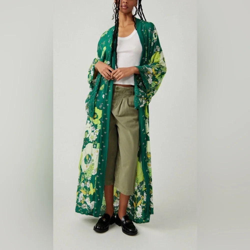 Free People Hidden Hills Floral Boho  Maxi Kimono Duster - Picture 15 of 15